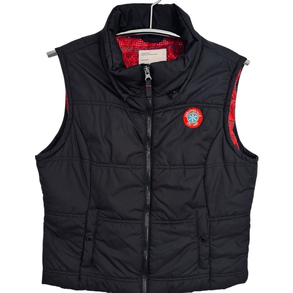 Aeropostale Kids Black Puffer Vest with Embroidered Aero Logo
